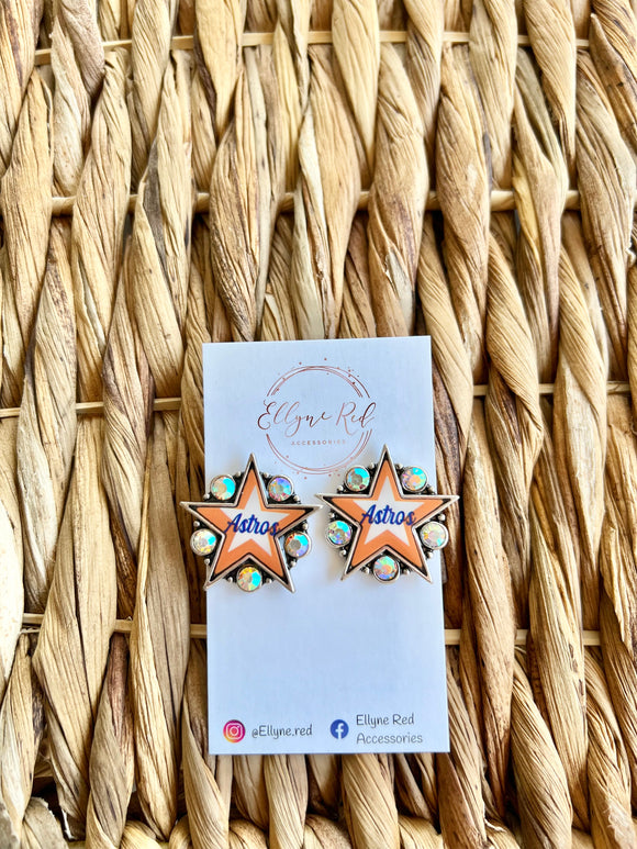 Orange Astros star earrings