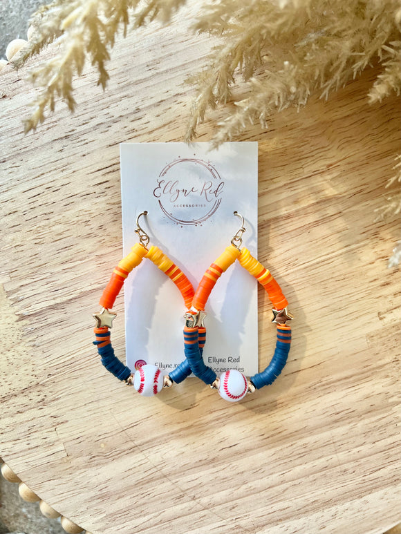 Orange and blue baseball earrings