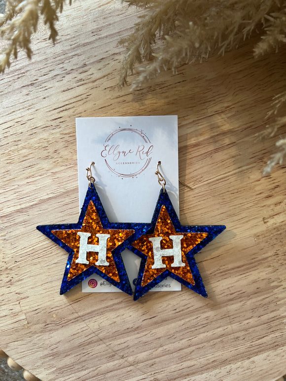 Blue and orange star earrings