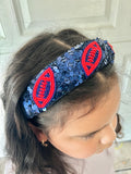 Blue and red football headbands