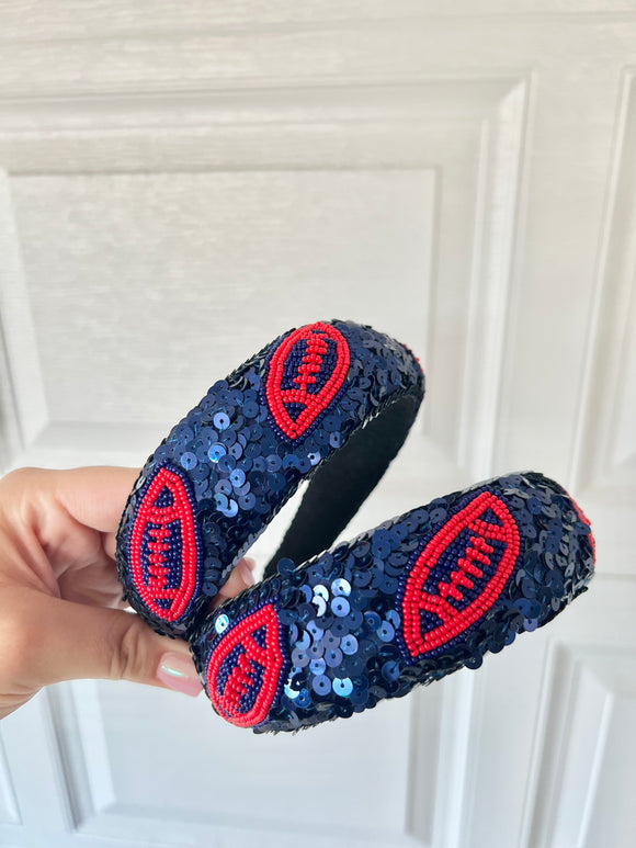 Blue and red football headbands