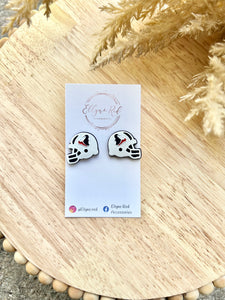 White Texan helmet earrings