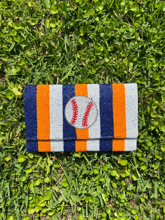 Orange, blue, and white Astros purse